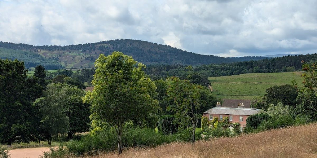 beautiful scenic view of Ballogie House, sweeping parkland and forest, Ballogie Estate, Aberdeenshire