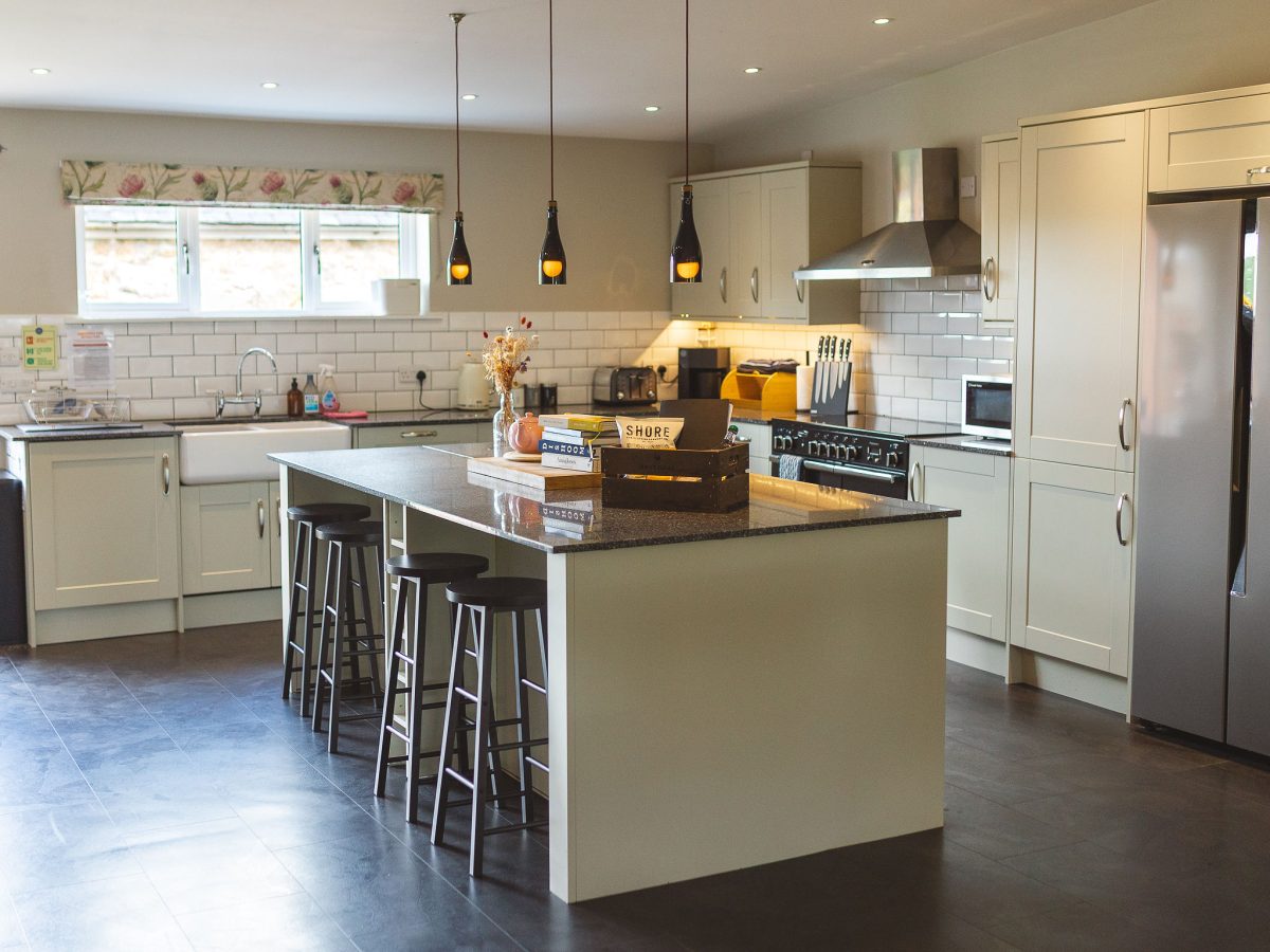 Potarch Lodge large and spacious kitchen area with welcome box and filter coffee machine