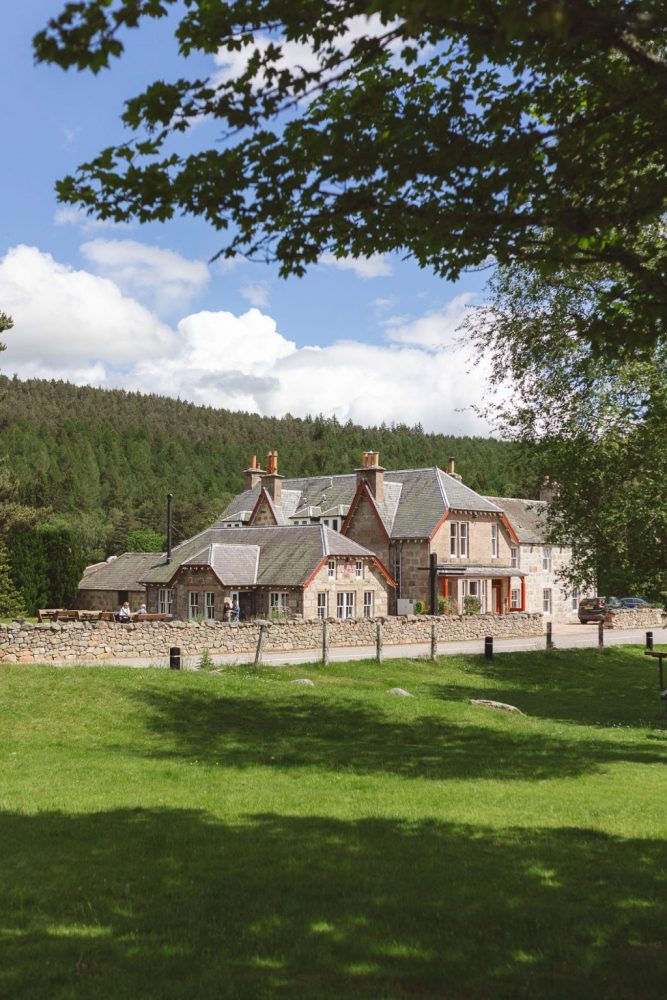 Potarch Lodge view from Potarch Green, beside Potarch Cafe, on the banks of the River Dee