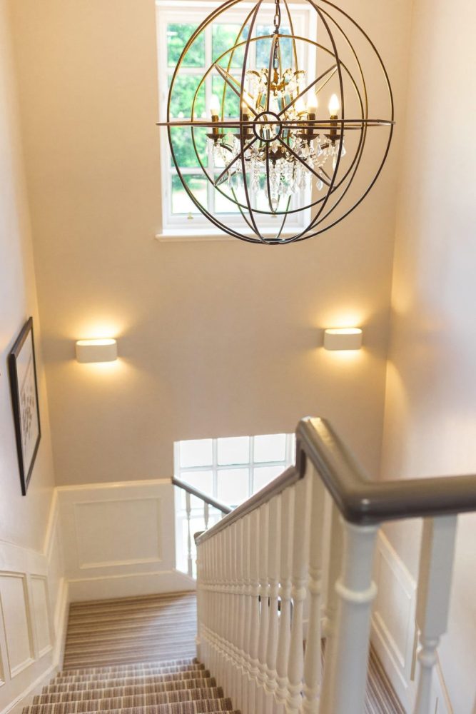 Ballogie House staircase with large feature light