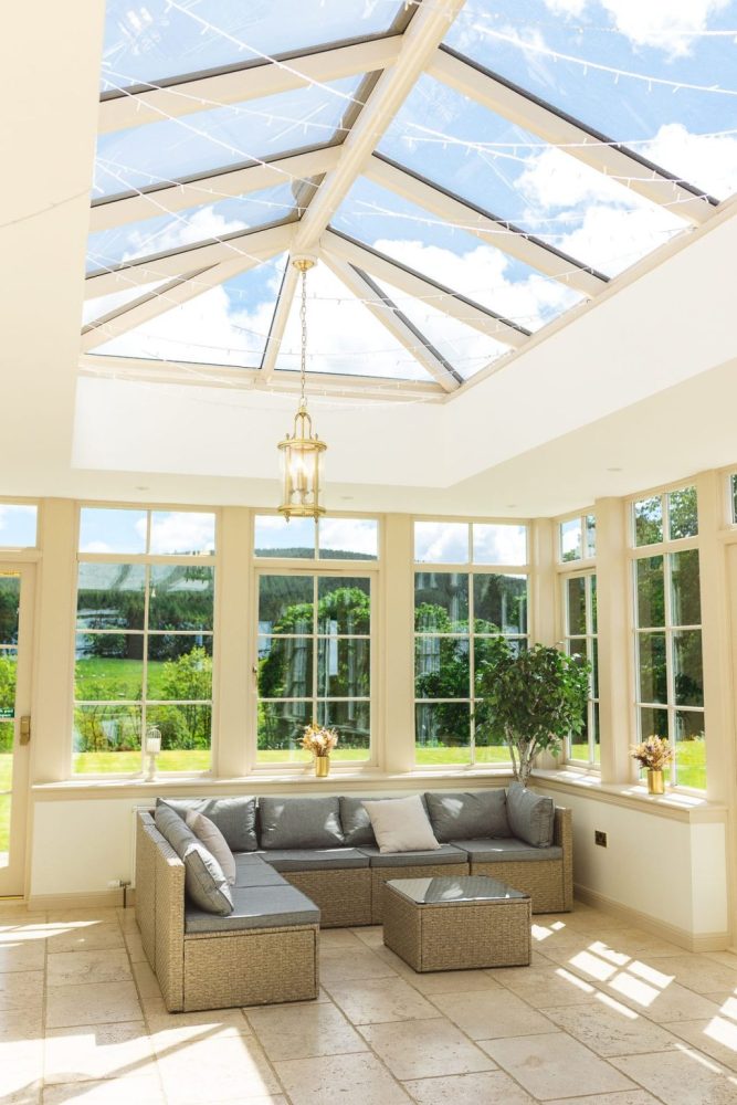 Ballogie House light-filled orangery with stunning surrounding views